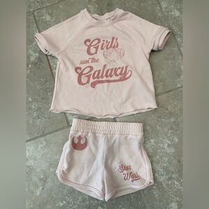 Star Wars 2 piece shirt/ short set. Girls 5T. Pink- “ girls run the galaxy “